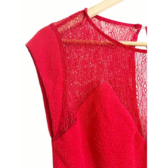 The Kooples Red Lace Yoke Sheer Sheath Cocktail Holiday Mini Dress Size XS - Picture 3 of 9